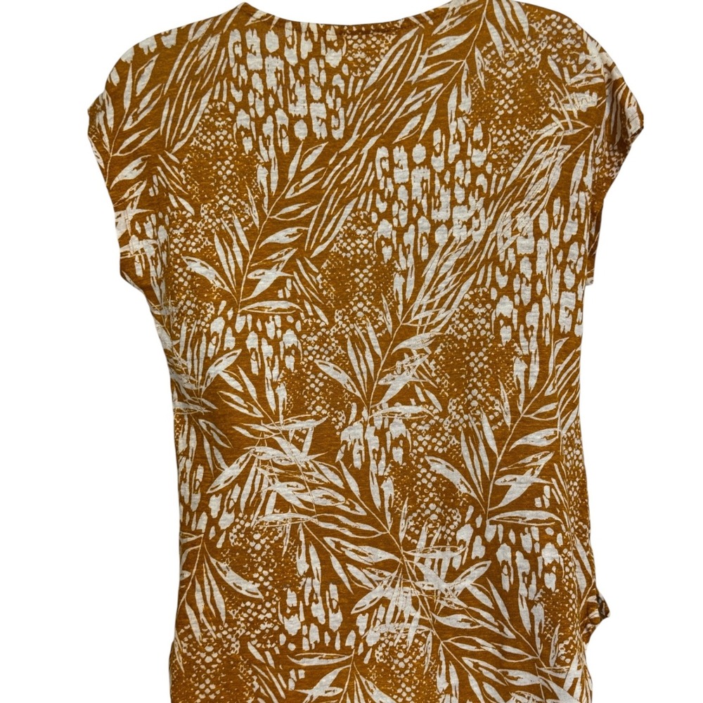 CHRISTIAN SIRIANO New York Mustard Yellow/Cream 100% Linen Tropical Top Size M - Picture 5 of 7